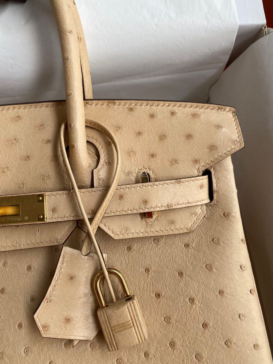 Hermes Birkin 30 Retourne Handmade Bag In Chai Ostrich Leather - Image 4