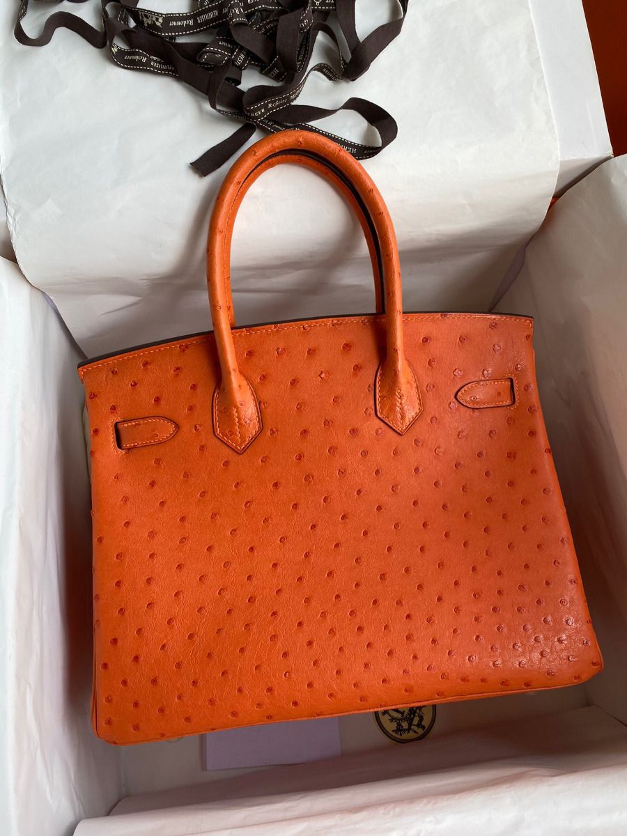 Hermes Birkin 30 Retourne Handmade Bag In Orange Ostrich Leather - Image 3