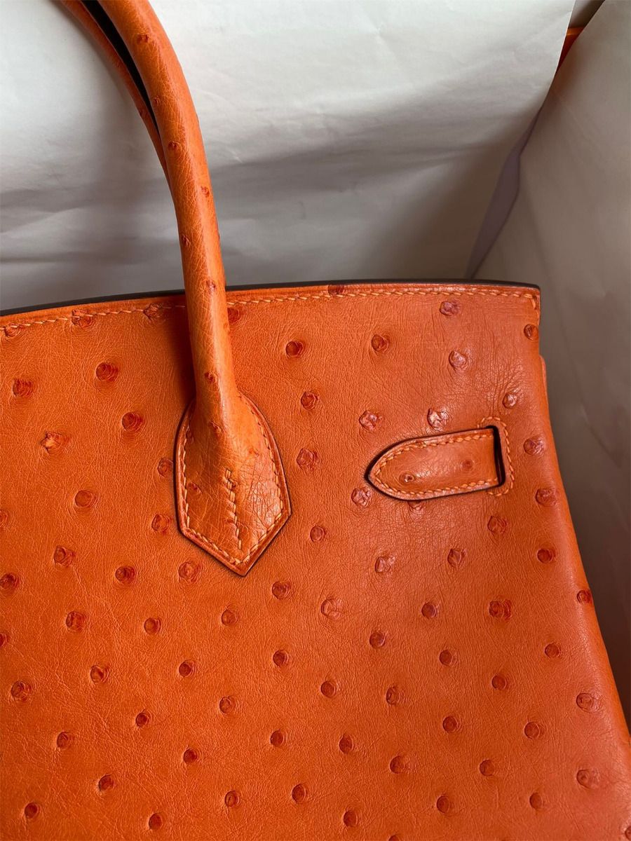 Hermes Birkin 30 Retourne Handmade Bag In Orange Ostrich Leather - Image 5