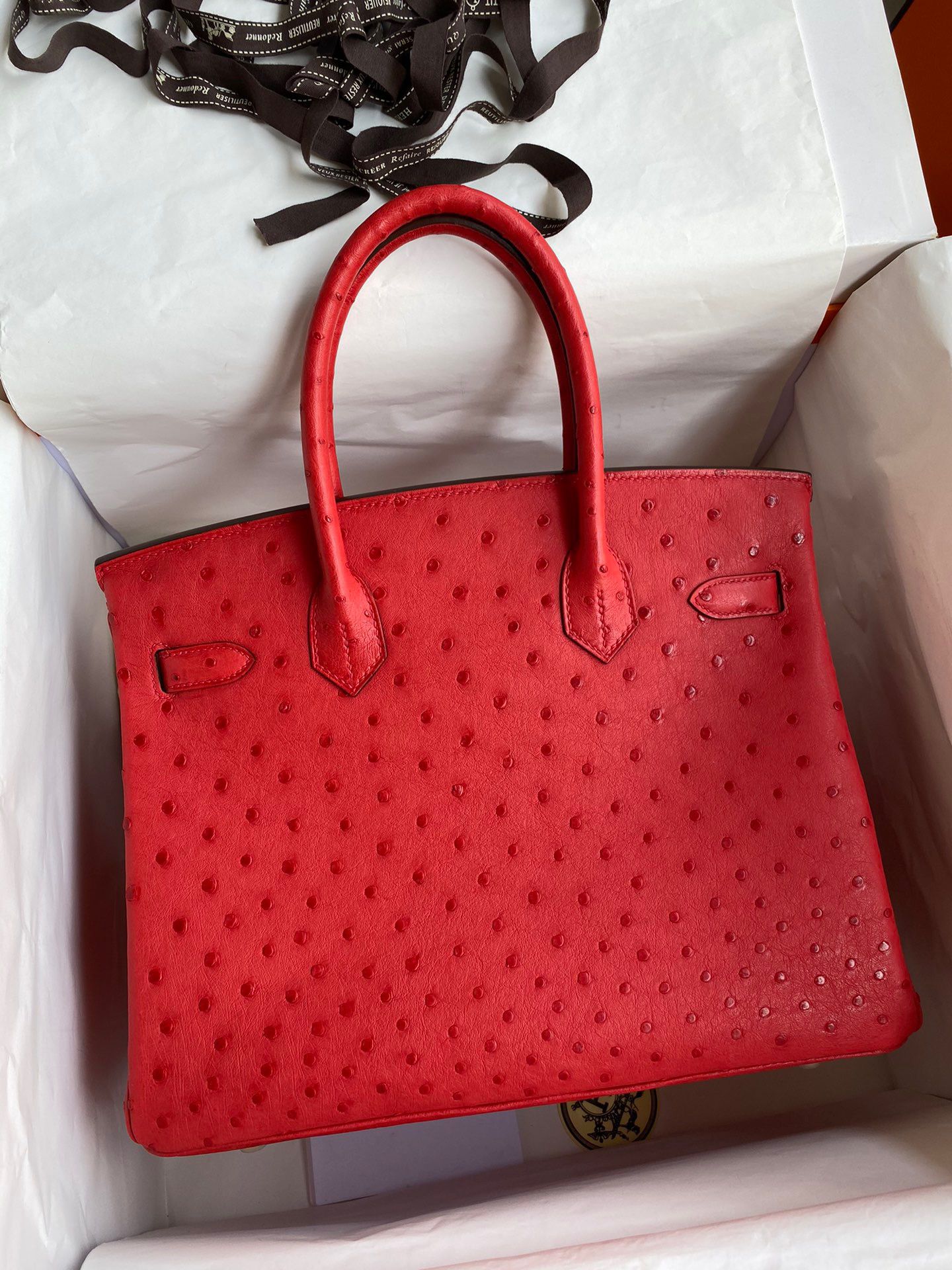 Hermes Birkin 30 Handmade Bag In Red Ostrich Skin - Image 3