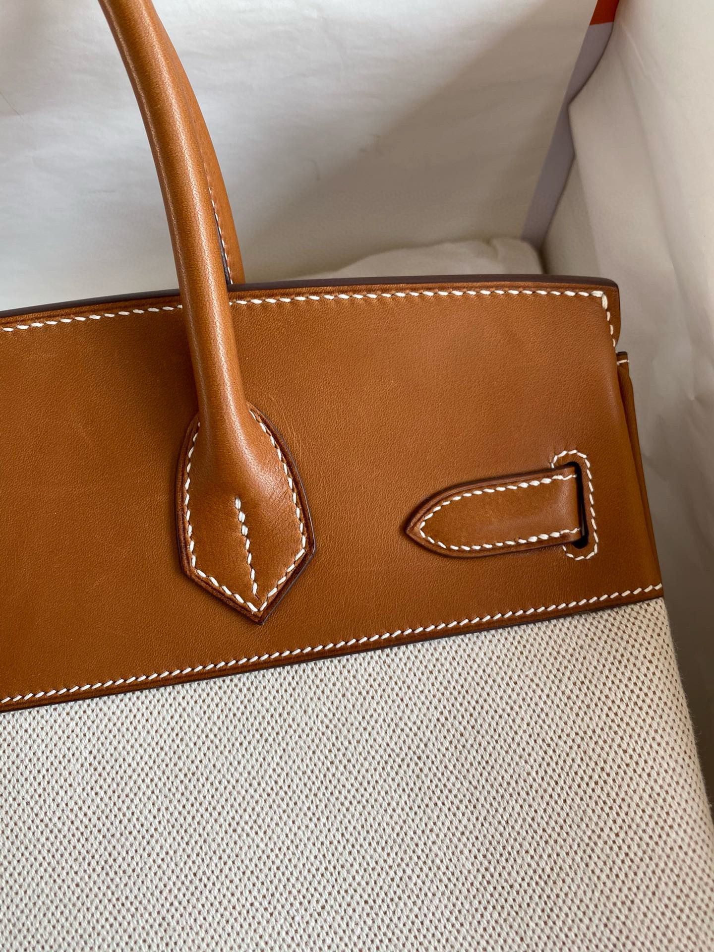 Hermes Birkin 30 Handmade Bag in Toile & Barenia Calfskin - Image 6