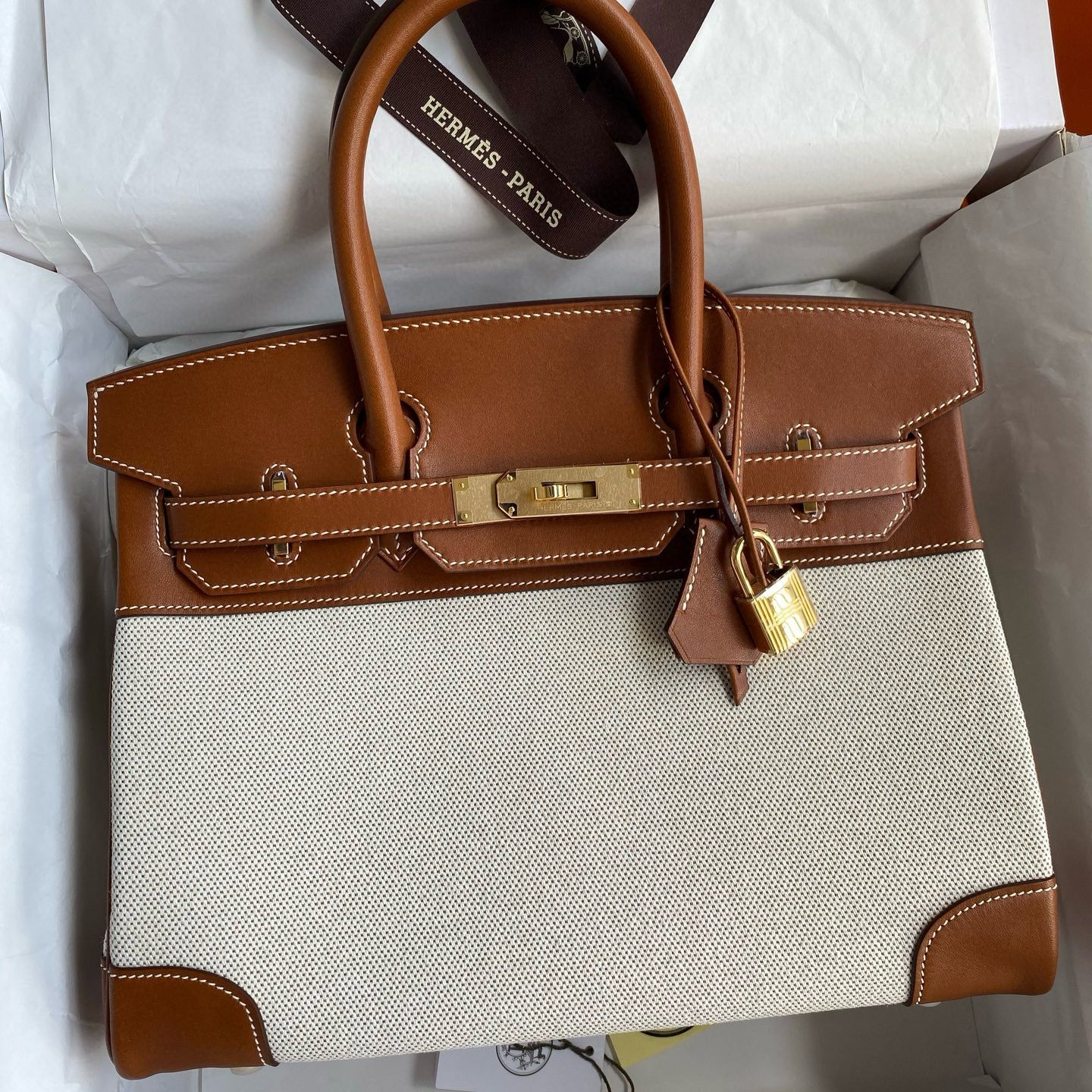 Hermes Birkin 30 Handmade Bag in Toile & Barenia Calfskin