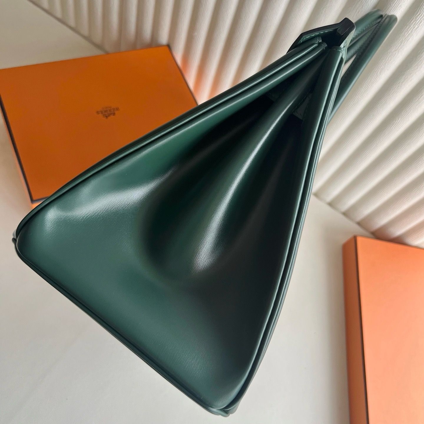 Hermes Birkin 35 Retourne Handmade Bag in Vert Fonce Box Calfskin - Image 7