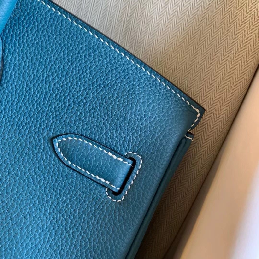 Hermes Birkin 35 Retourne Handmade Bag in Blue Jean Clemence Leather - Image 5