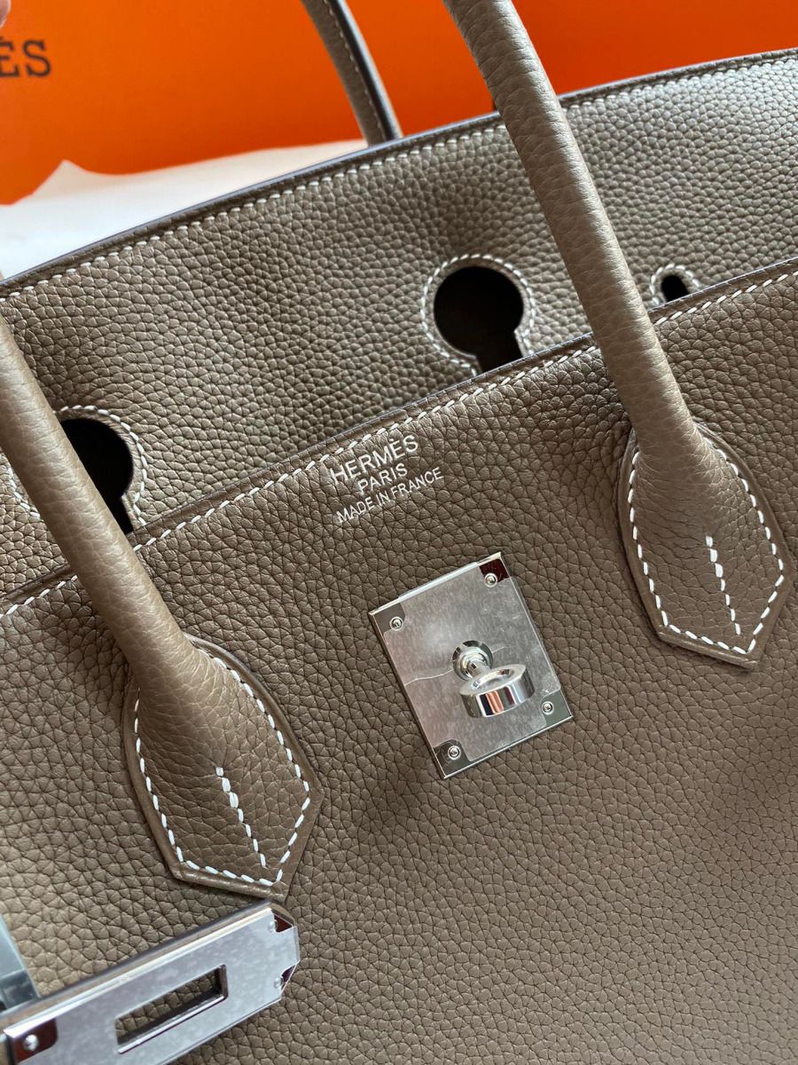 Hermes Birkin 35 Retourne Handmade Bag In Taupe Clemence Leather - Image 8