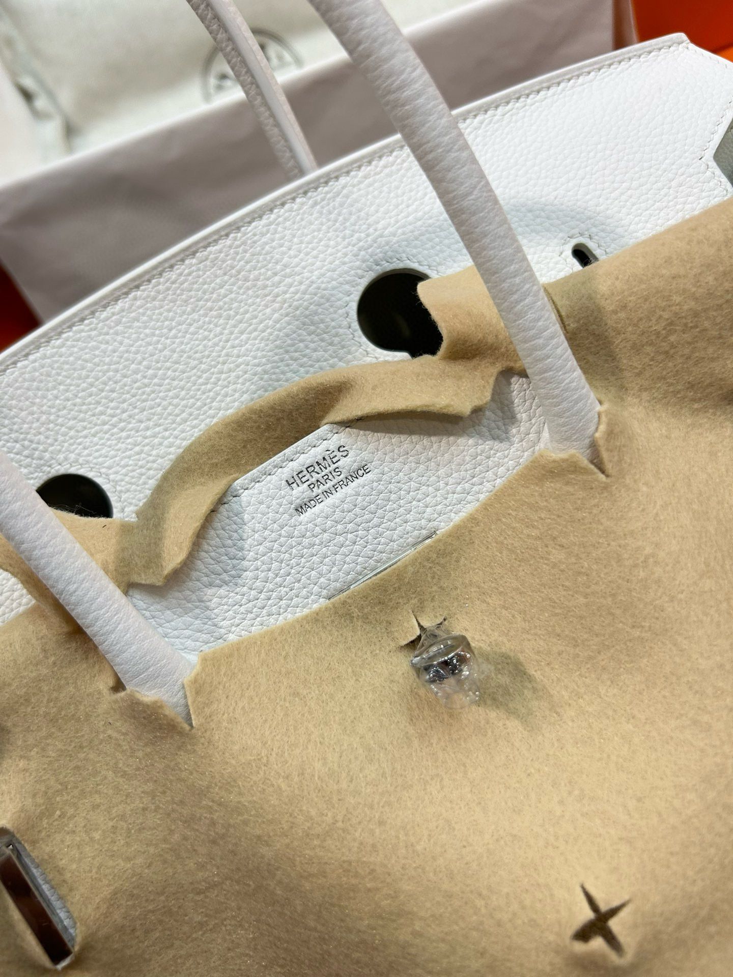 Hermes Birkin 35 Retourne Handmade Bag In White Clemence Leather - Image 10