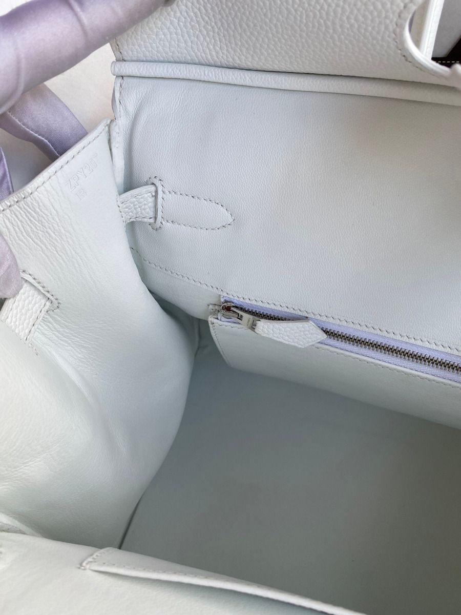 Hermes Birkin 35 Handmade Bag In Toile & White Clemence Leather - Image 10