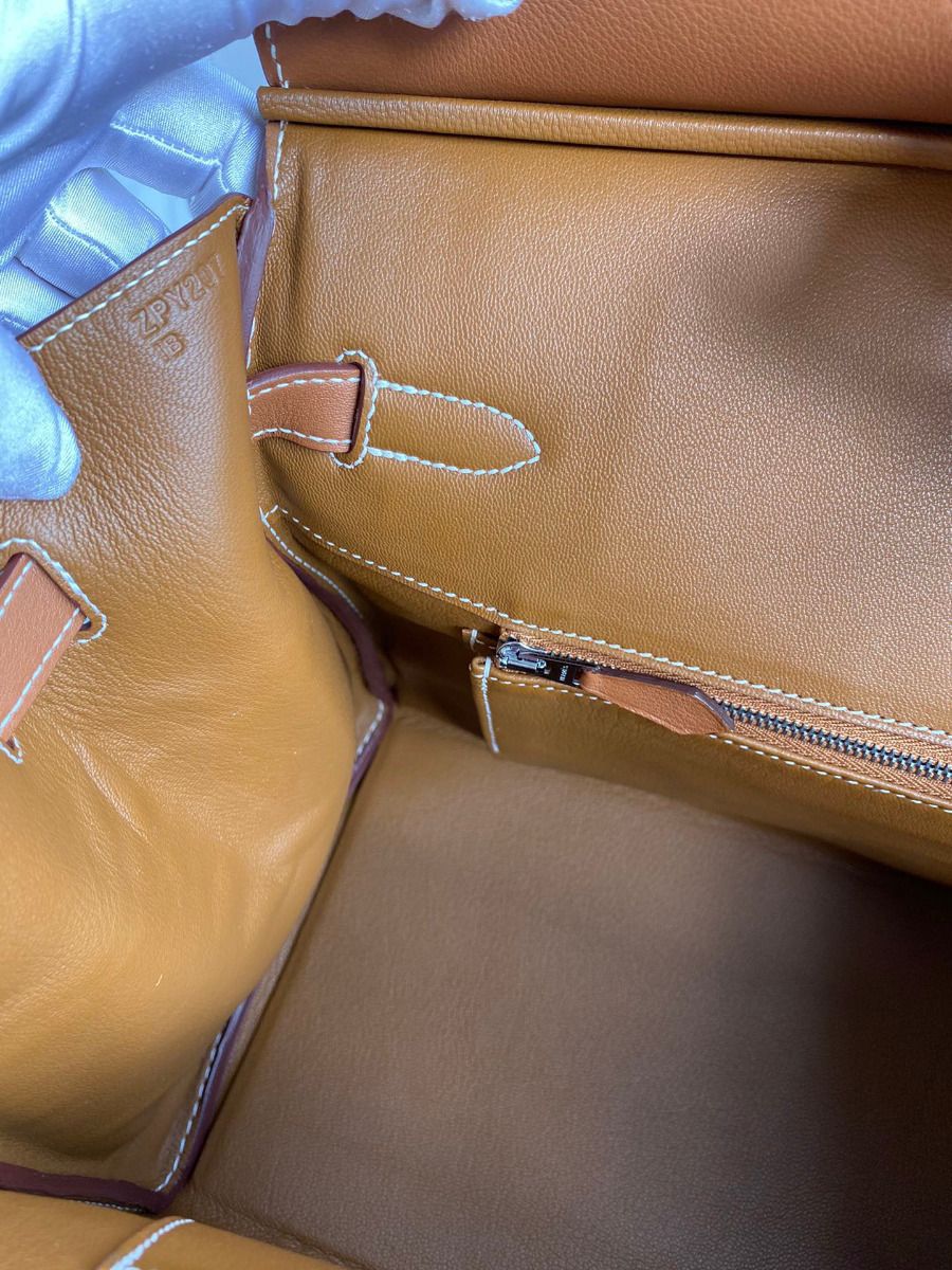 Hermes Birkin 35 Handmade Bag In Toile & Gold Swift Leather - Image 10