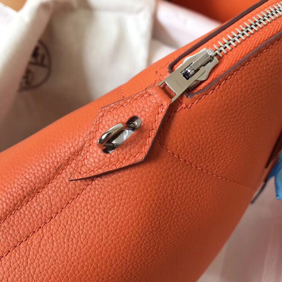 Hermes Bolide 35 Handmade Bag In Orange Clemence Leather - Image 4