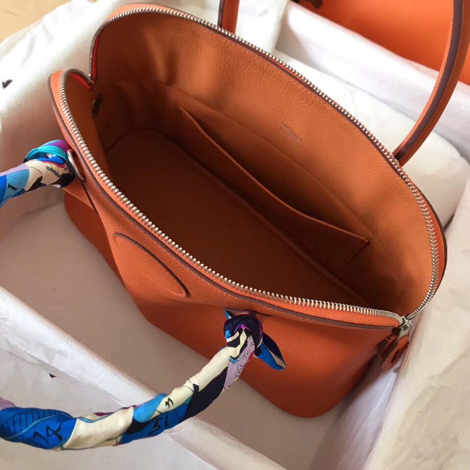 Hermes Bolide 35 Handmade Bag In Orange Clemence Leather - Image 7