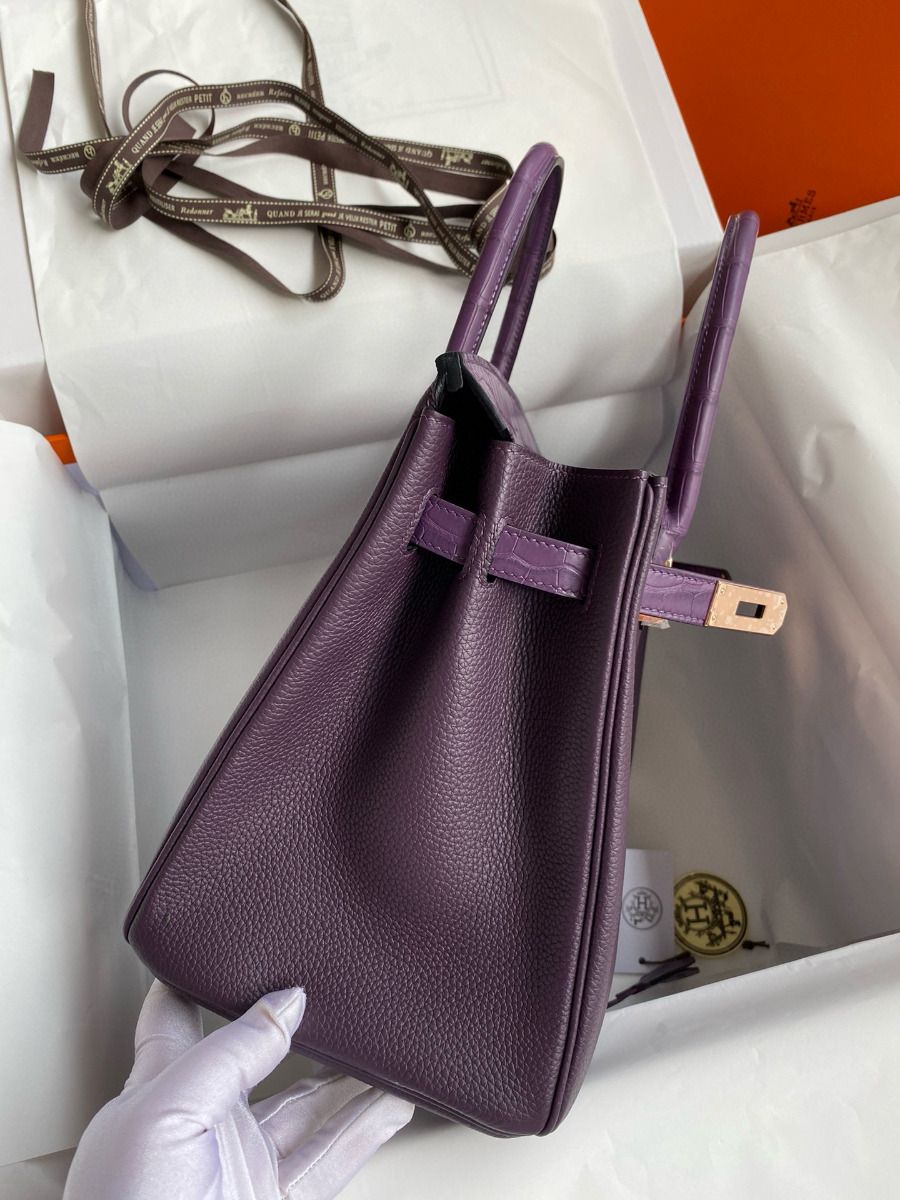 Hermes Touch Birkin 30 Bag in Raisin Clemence and Matte Alligator Leather - Image 6