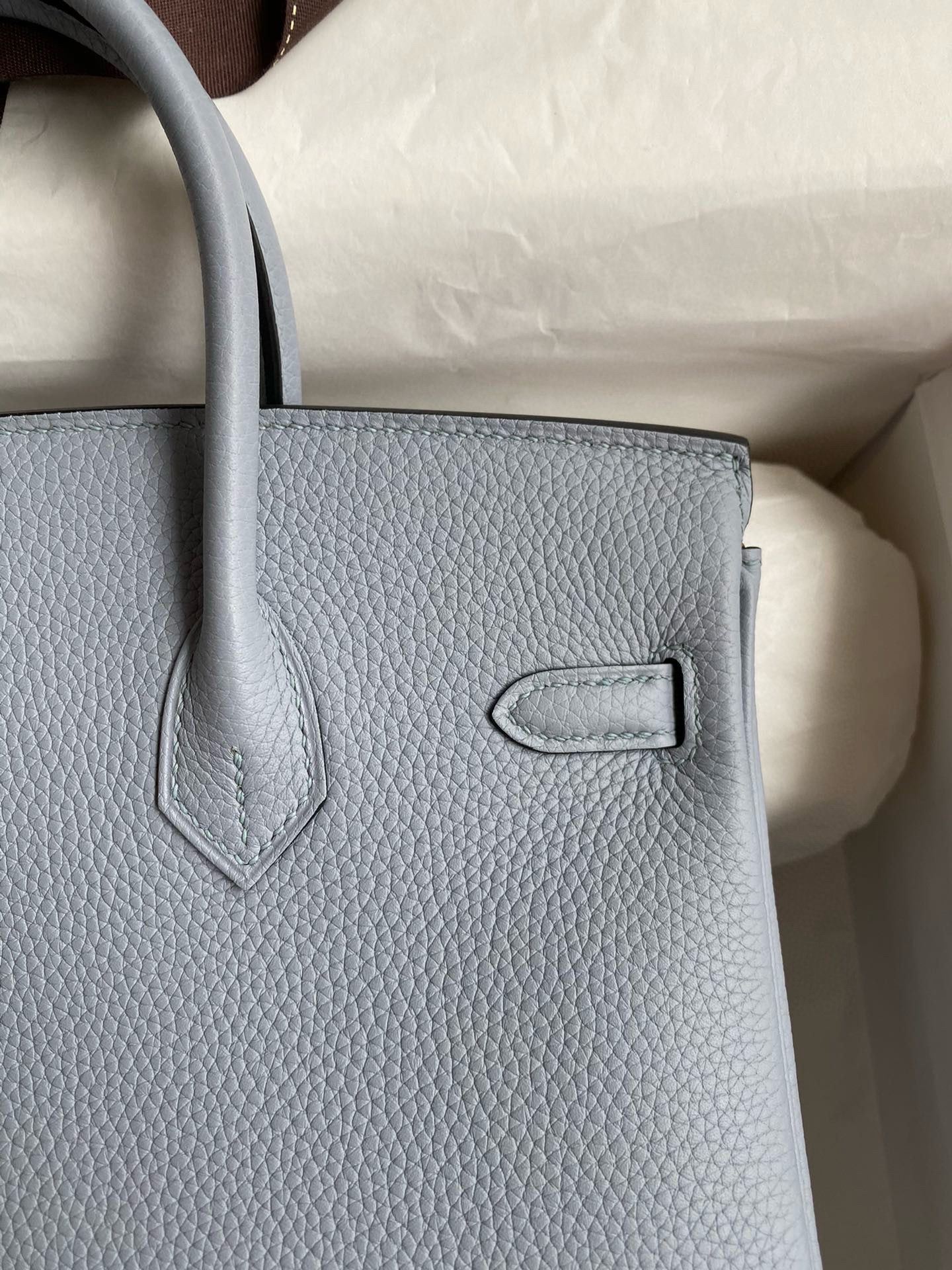 Hermes Birkin 25 Verso Retourne Handmade Bag in Blue Lin Clemence Leather - Image 5