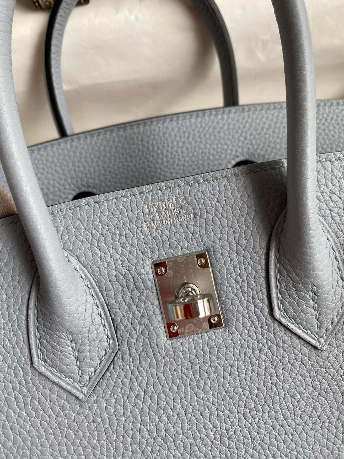 Hermes Birkin 25 Verso Retourne Handmade Bag in Blue Lin Clemence Leather - Image 7