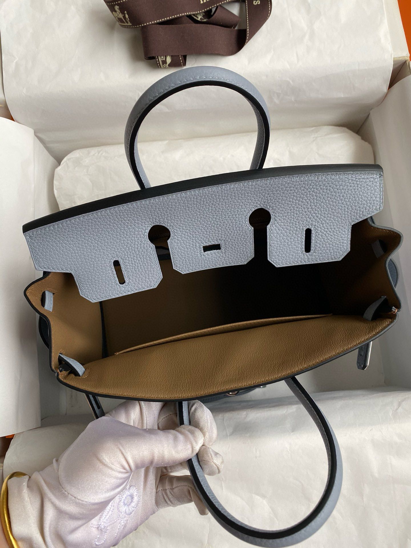 Hermes Birkin 25 Verso Retourne Handmade Bag in Blue Lin Clemence Leather - Image 8