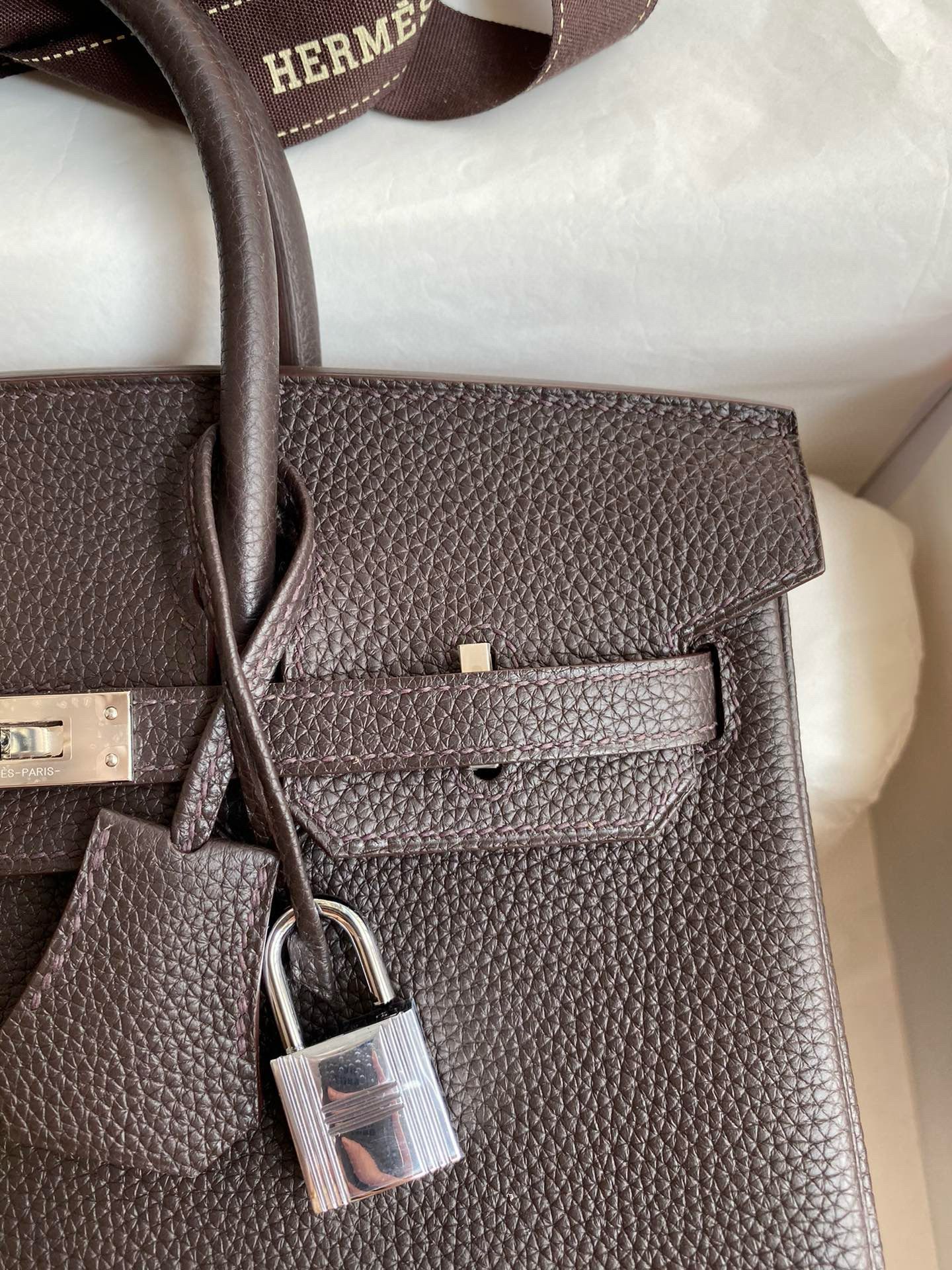 Hermes Birkin 25 Verso Retourne Handmade Bag in Ebene Clemence Leather - Image 4