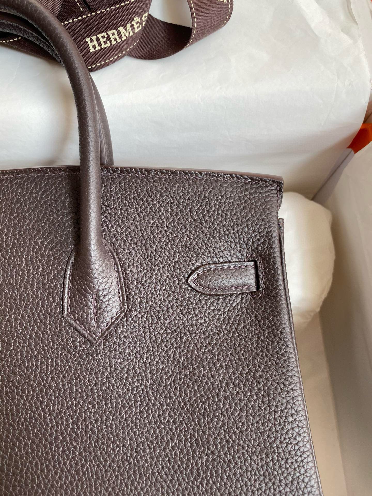 Hermes Birkin 25 Verso Retourne Handmade Bag in Ebene Clemence Leather - Image 5