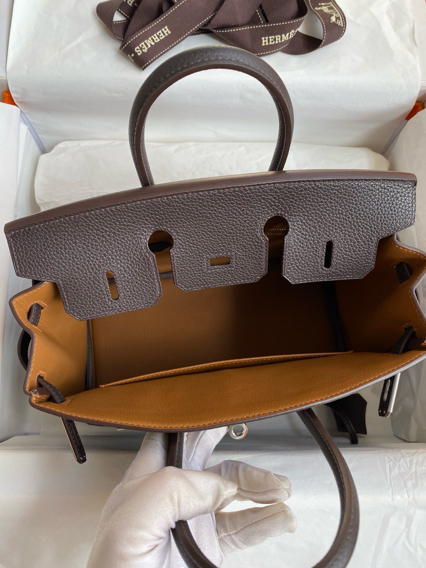 Hermes Birkin 25 Verso Retourne Handmade Bag in Ebene Clemence Leather - Image 8