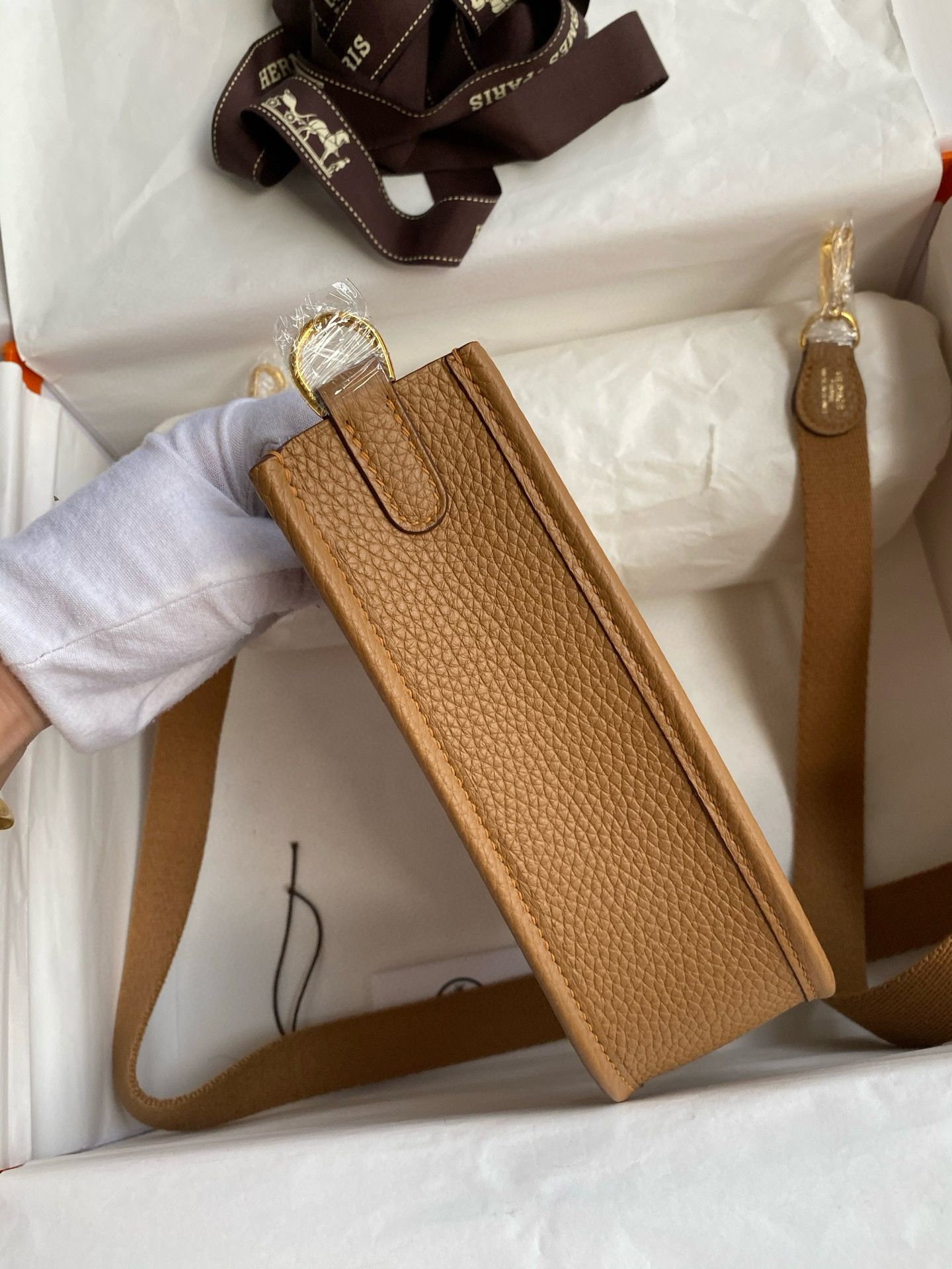 Hermes Evelyne Mini Handmade Bag in Biscuit Clemence Leather - Image 4