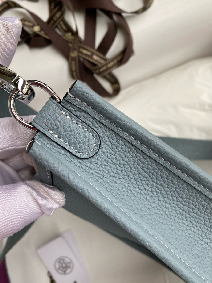 Hermes Evelyne Mini Handmade Bag in Blue Lin Clemence Leather - Image 7