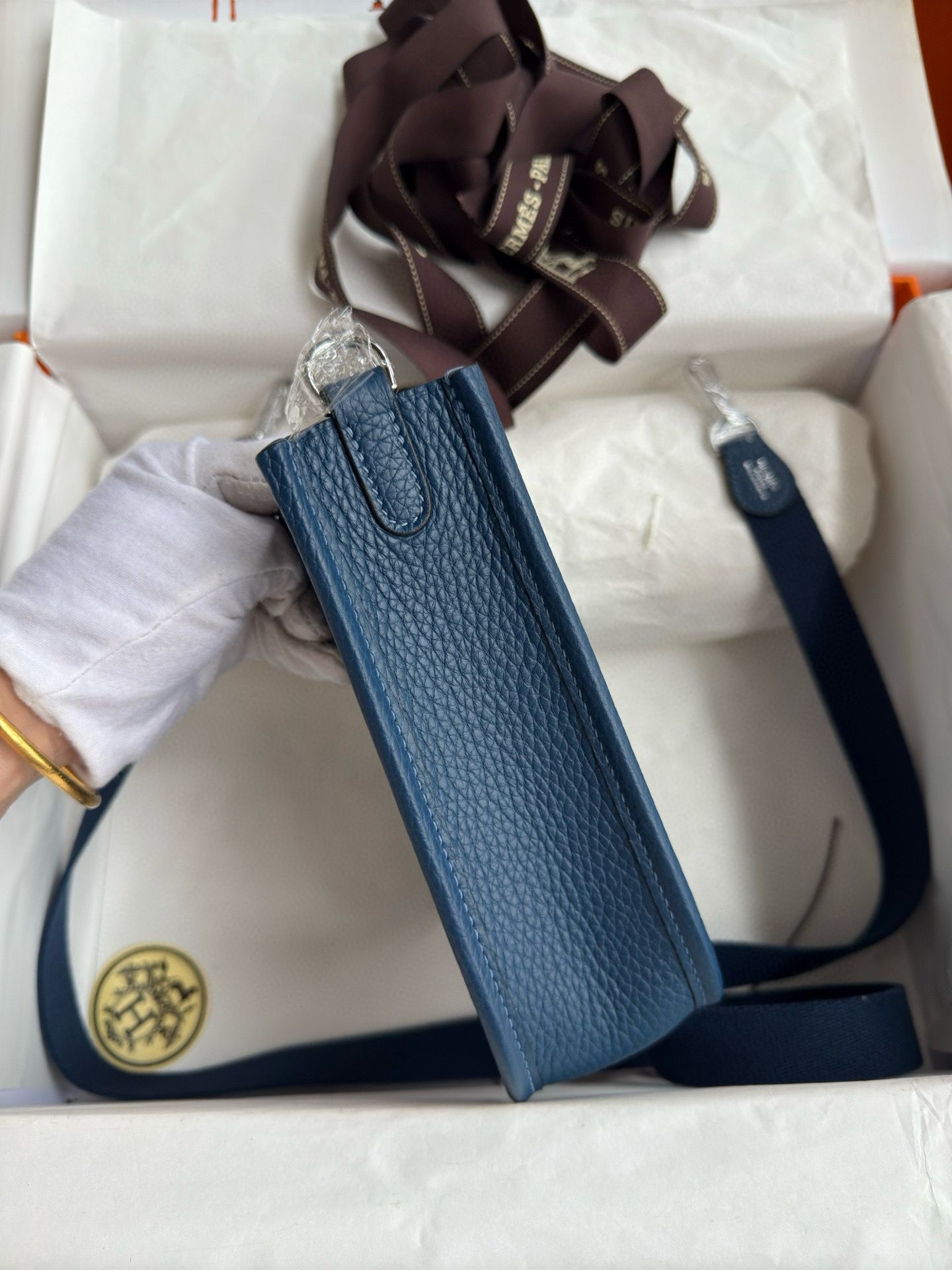 Hermes Evelyne Mini Handmade Bag in Deep Blue Clemence Leather - Image 4