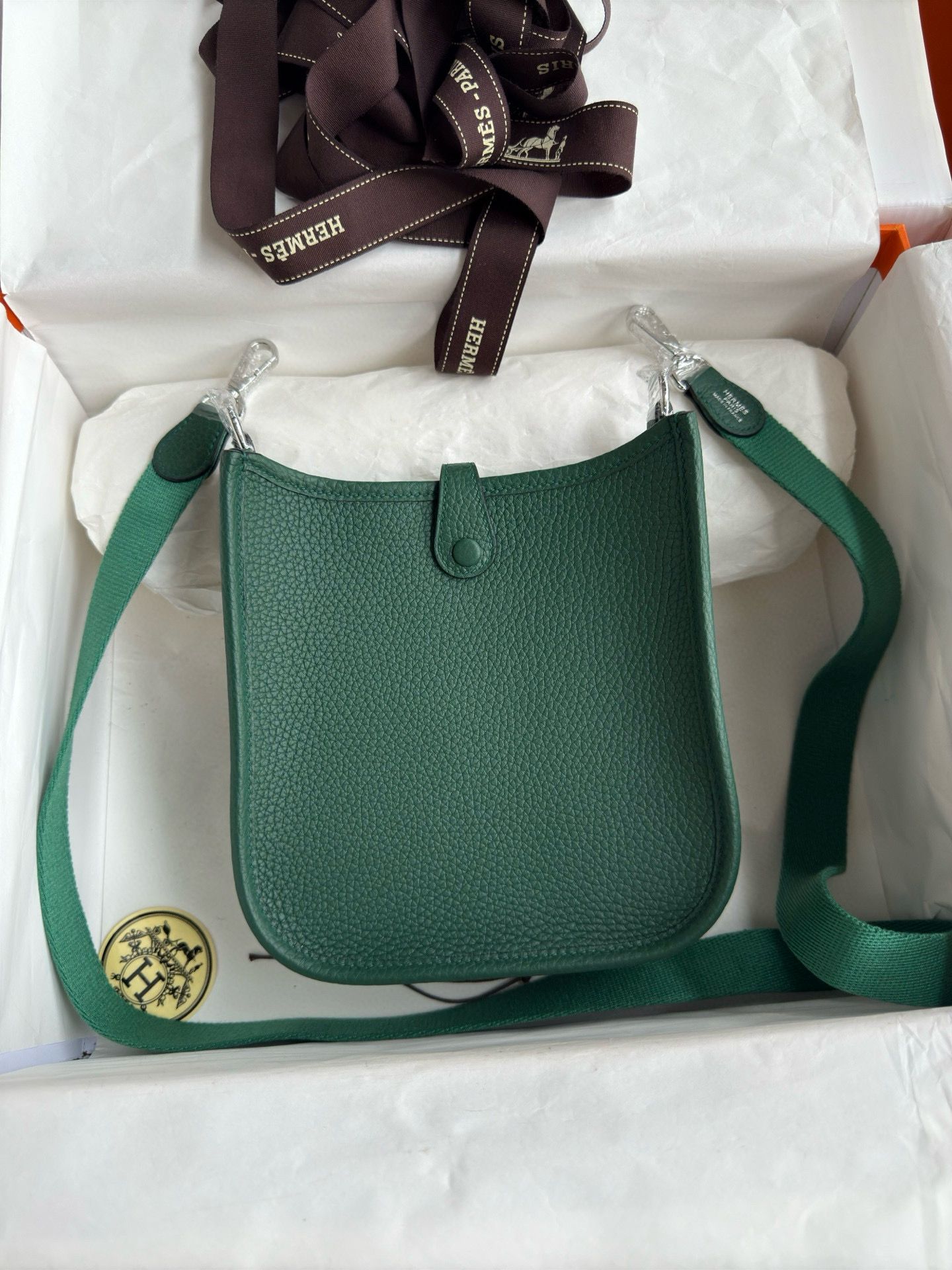 Hermes Evelyne Mini Handmade Bag in Malachite Clemence Leather - Image 3
