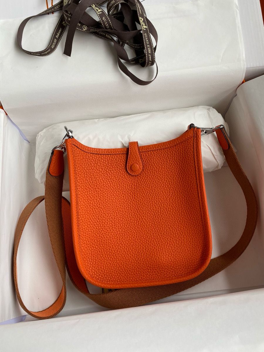 Hermes Evelyne Mini Handmade Bag in Orange Clemence Leather - Image 3