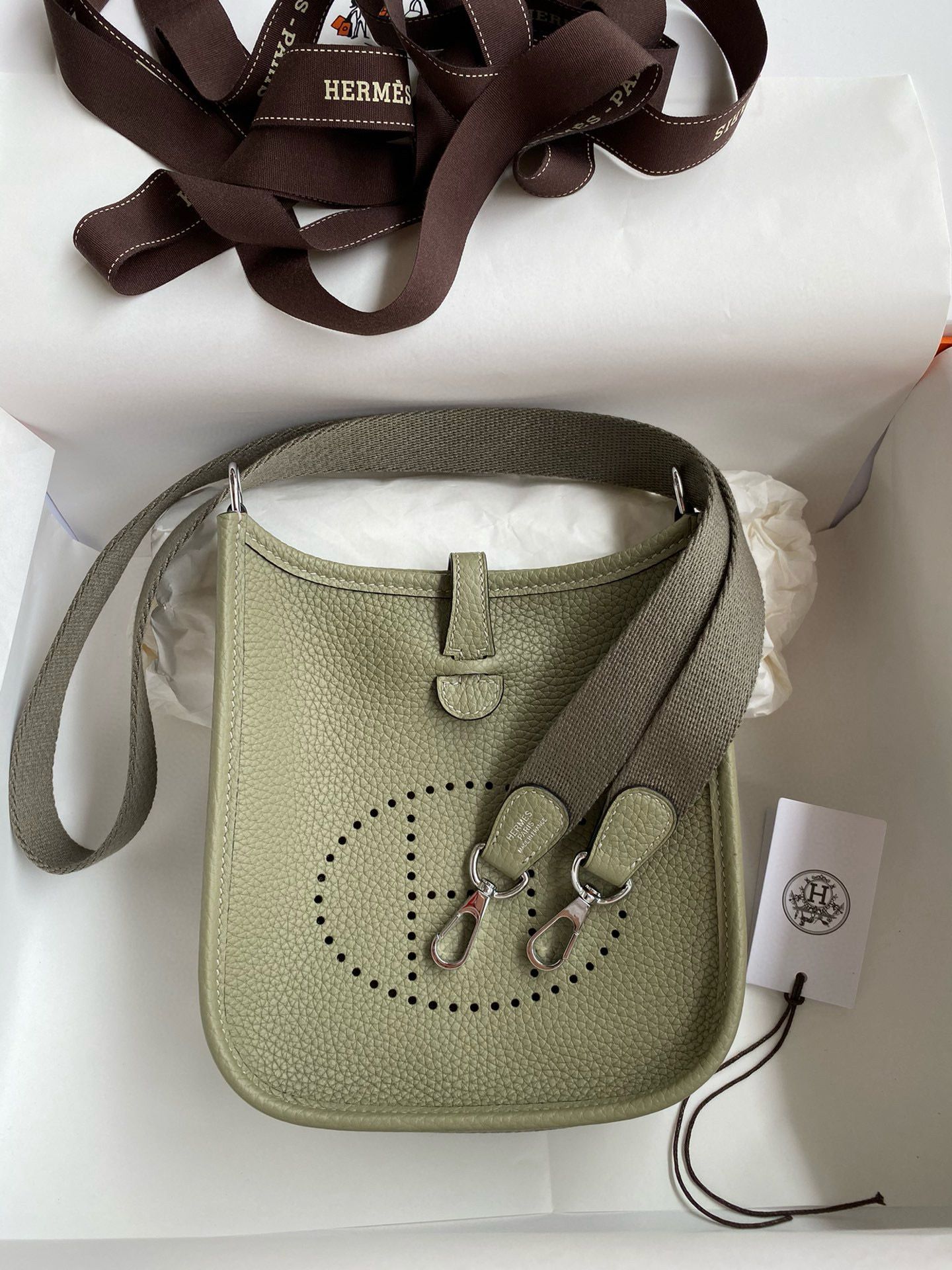 Hermes Evelyne Mini Handmade Bag in Sauge Clemence Leather - Image 10