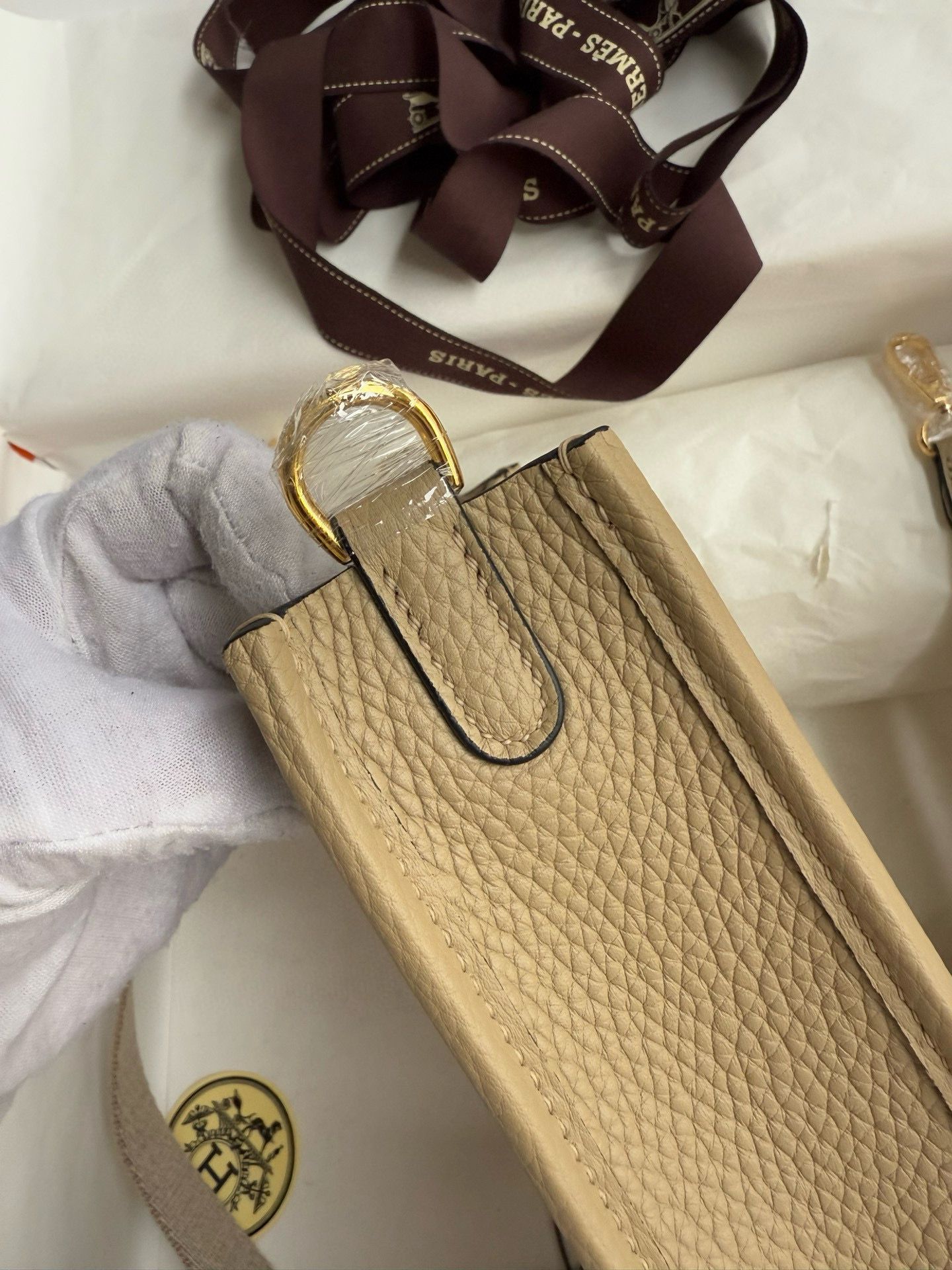 Hermes Evelyne Mini Handmade Bag in Trench Clemence Leather - Image 5