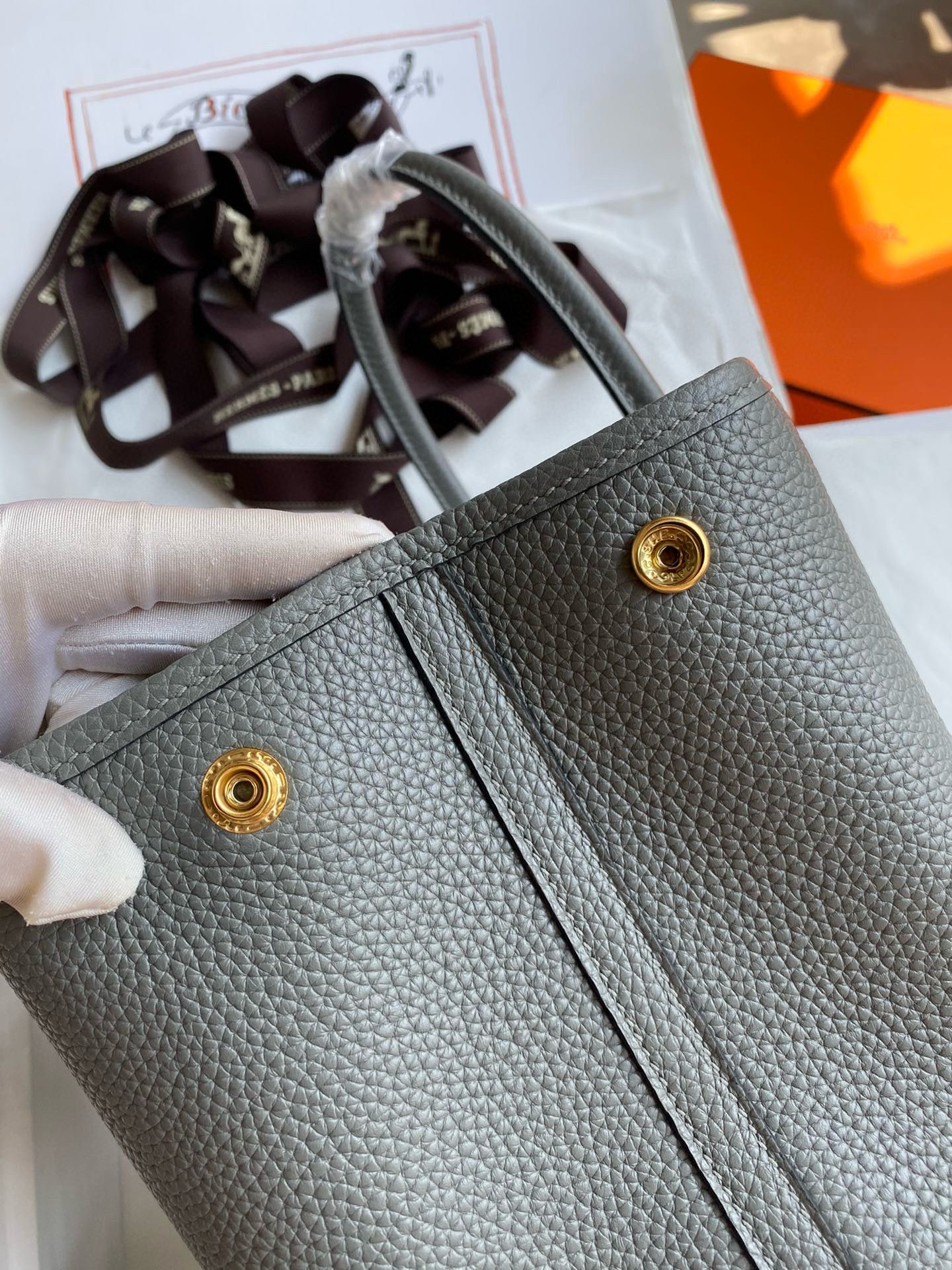 Hermes Garden Party 30 Handmade Bag in Gris Meyer Clemence Leather - Image 6