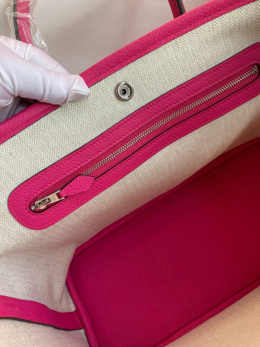 Hermes Garden Party 30 Handmade Bag in Rose Red Clemence Leather - Image 7