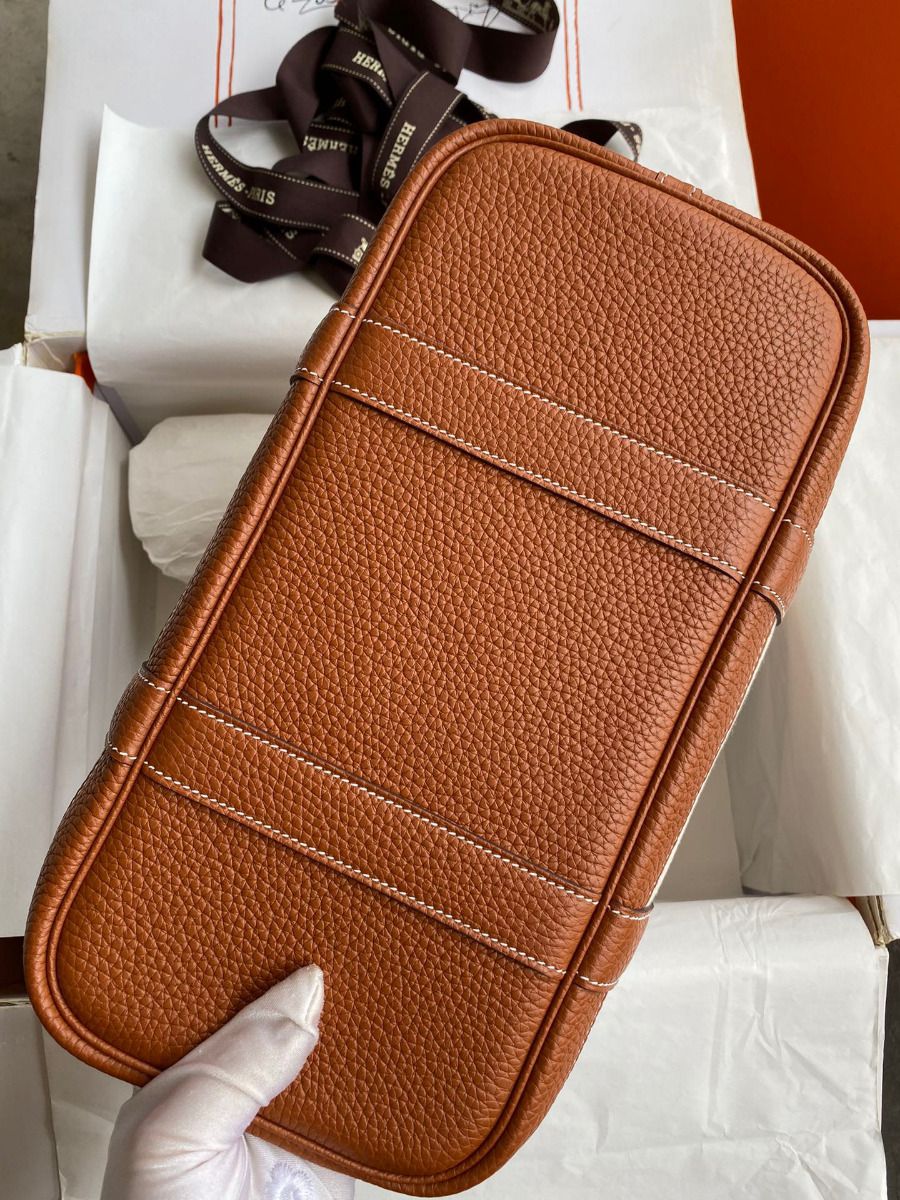 Hermes Garden Party 30 Handmade Bag in Toile and Gold Leather - Image 10