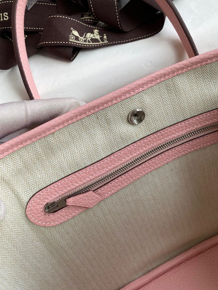 Hermes Garden Party 30 Handmade Bag in Toile and Pink Leather - Image 9