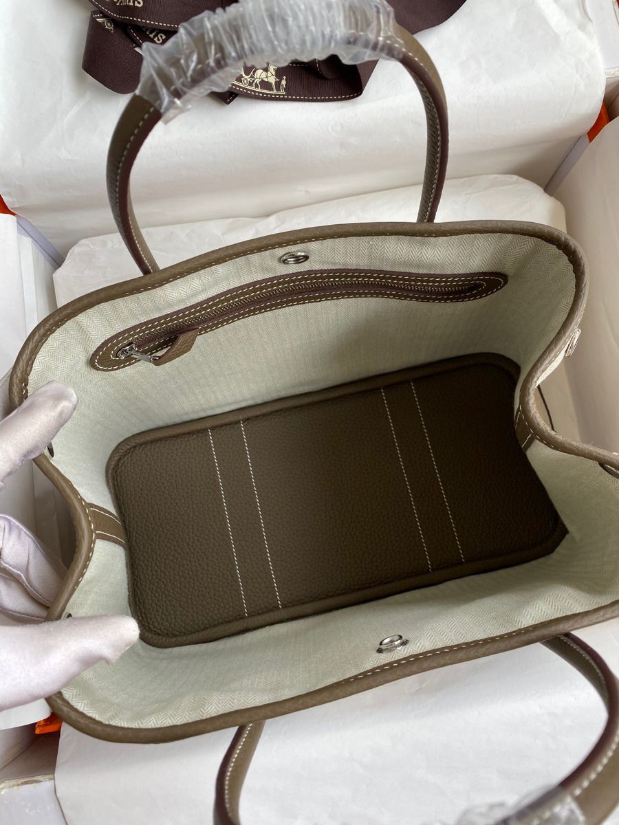 Hermes Garden Party 30 Handmade Bag in Toile and Taupe Leather - Image 8