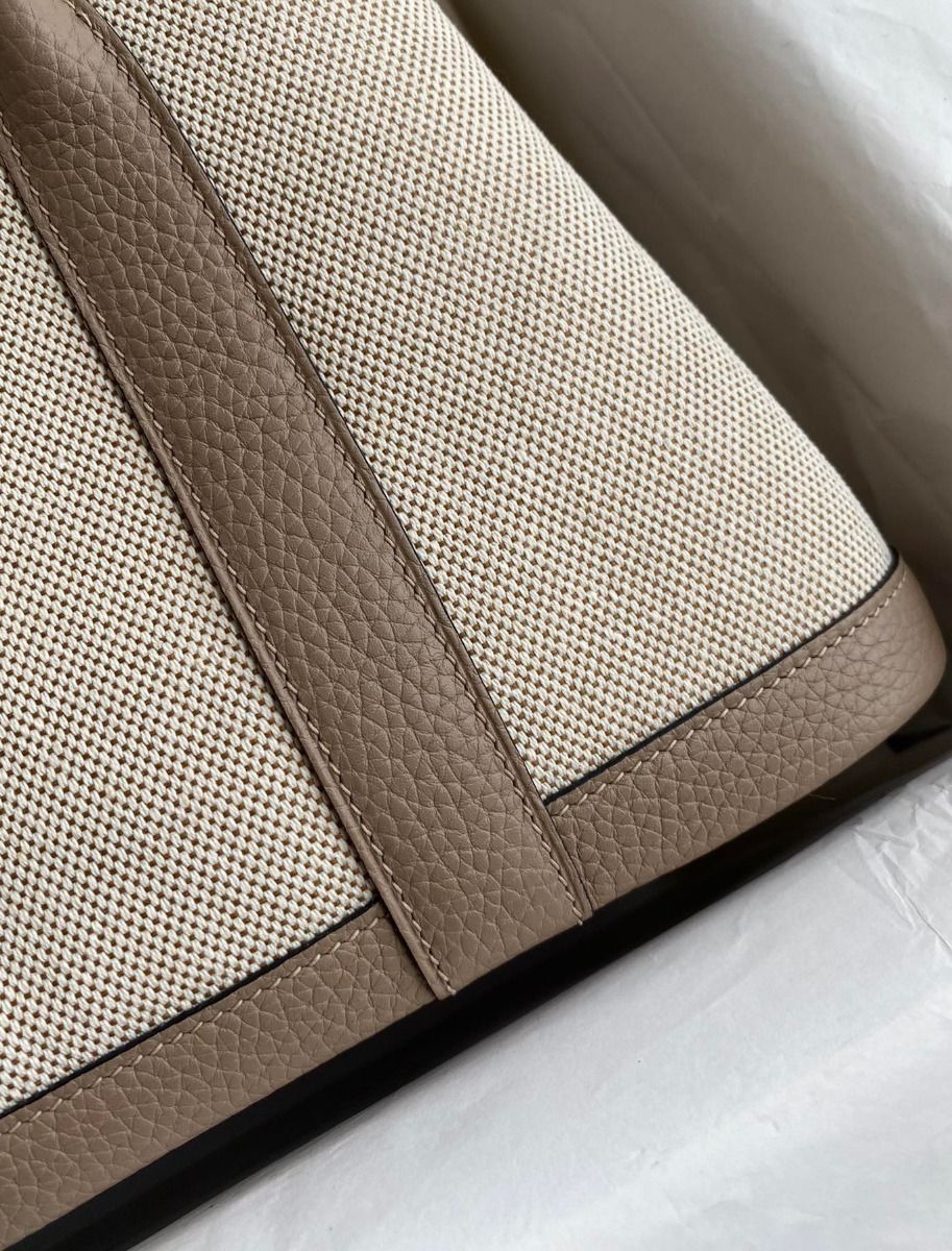 Hermes Garden Party 30 Handmade Bag in Toile and Tourterelle Leather - Image 5