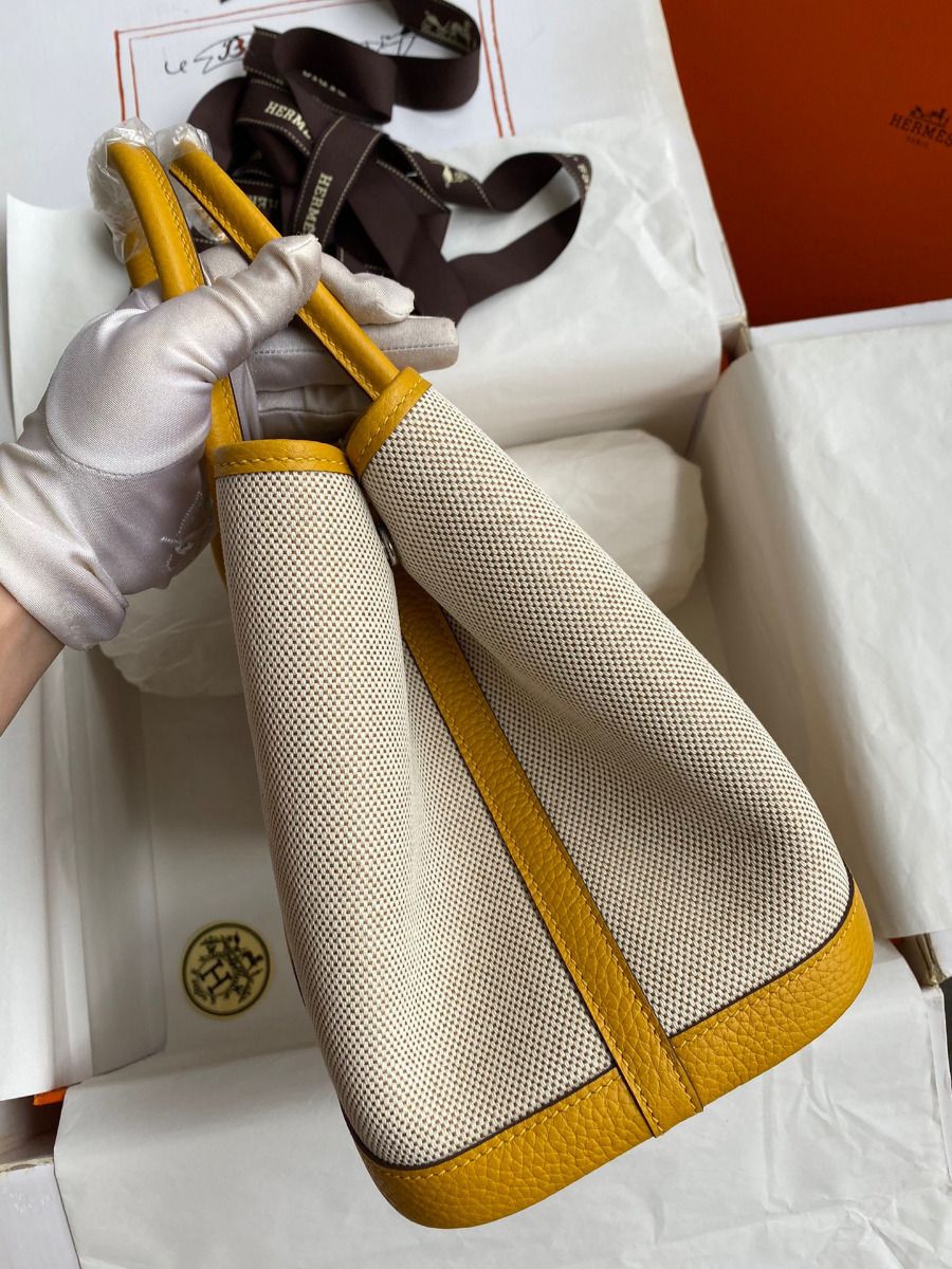 Hermes Garden Party 30 Handmade Toile and Yellow Leather - Image 3