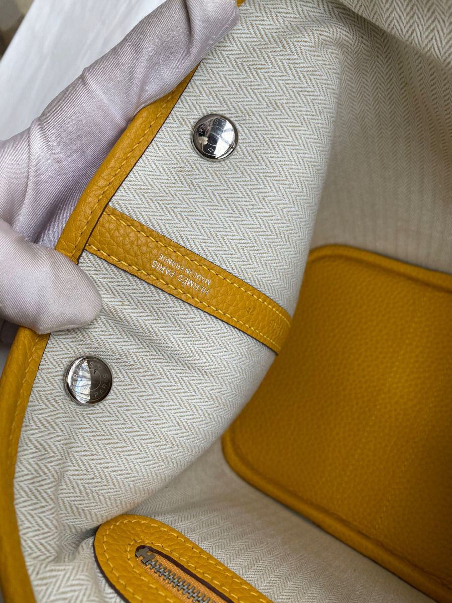 Hermes Garden Party 30 Handmade Toile and Yellow Leather - Image 10