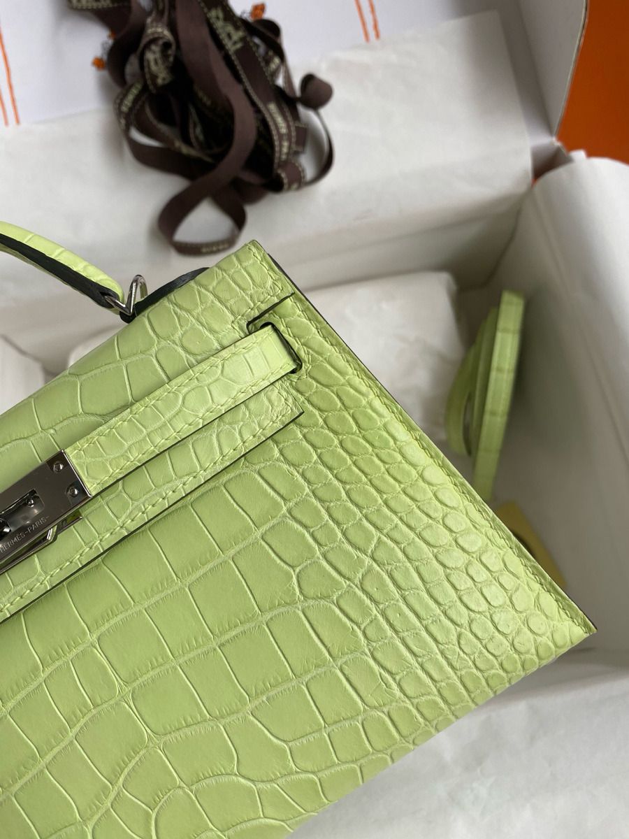 Hermes Kelly Mini II Sellier Handmade Bag In Jaune Bourgeon Matte Alligator Leather - Image 5