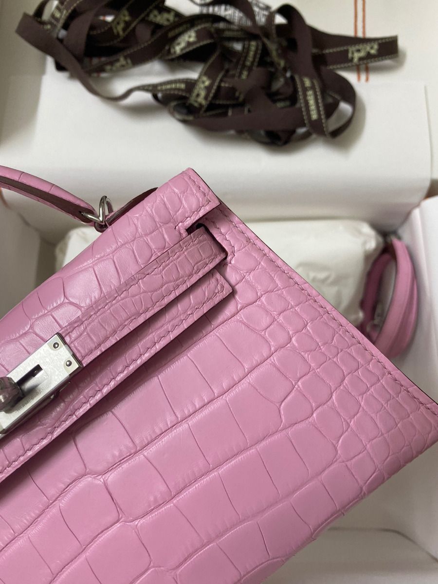 Hermes Kelly Mini II Sellier Handmade Bag In Mauve Sylvestre Matte Alligator Leather - Image 5