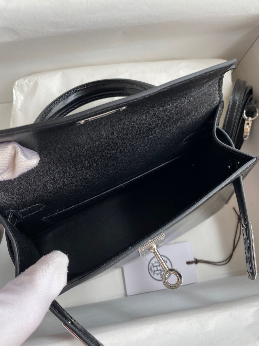 Hermes Kelly Mini II Sellier Handmade Bag In Black Box Calfskin - Image 10
