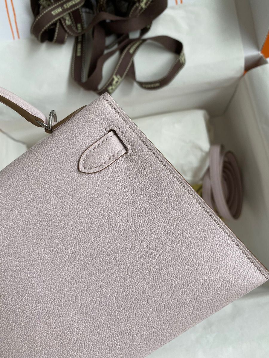 Hermes Kelly Mini II Sellier Handmade Bag In Mauve Pale Chevre Mysore Leather - Image 6