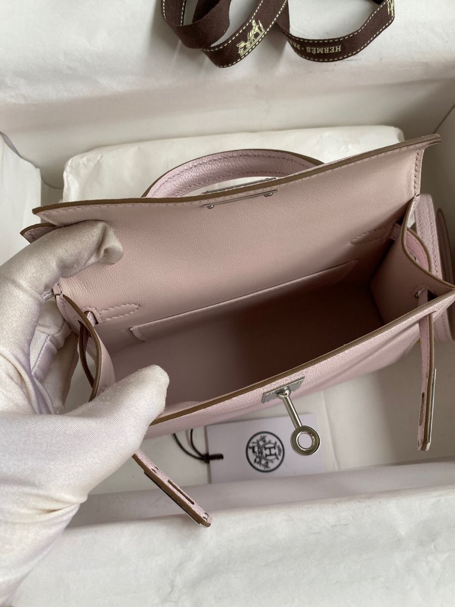 Hermes Kelly Mini II Sellier Handmade Bag In Mauve Pale Chevre Mysore Leather - Image 10