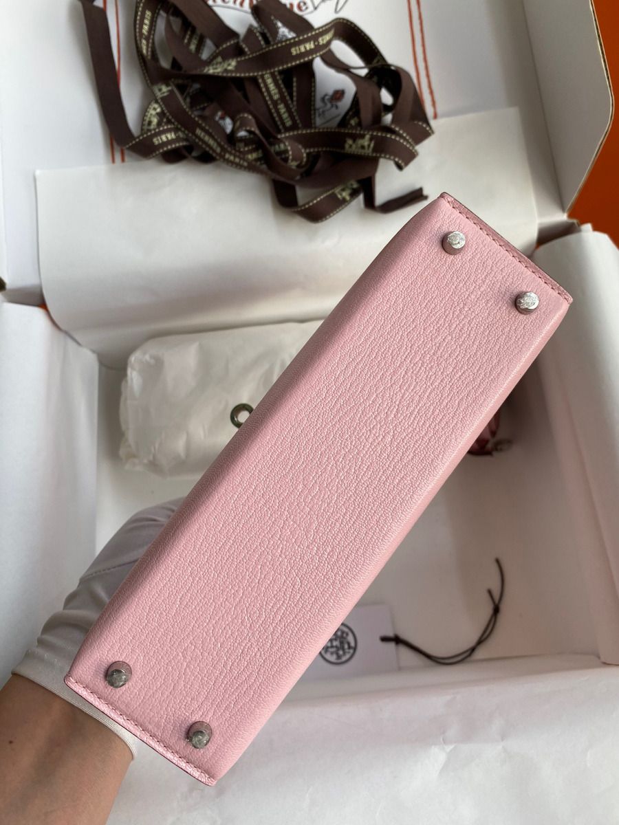 Hermes Kelly Mini II Sellier Handmade Bag In Rose Sakura Chevre Mysore Leather - Image 4
