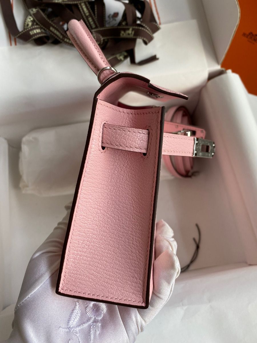 Hermes Kelly Mini II Sellier Handmade Bag In Rose Sakura Chevre Mysore Leather - Image 7