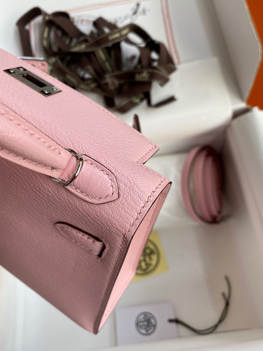 Hermes Kelly Mini II Sellier Handmade Bag In Rose Sakura Chevre Mysore Leather - Image 8