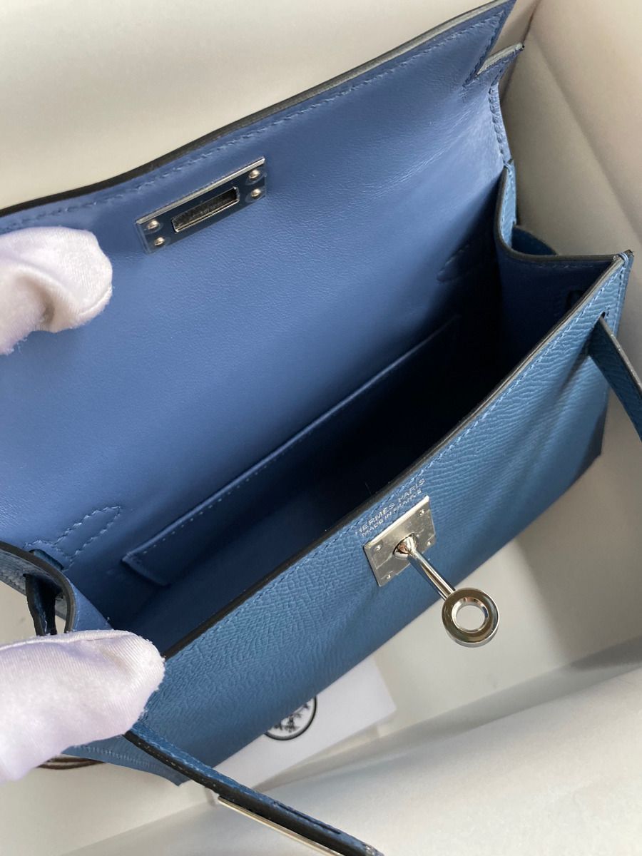 Hermes Kelly Mini II Sellier Handmade Bag In Blue Agate Epsom Calfskin - Image 10