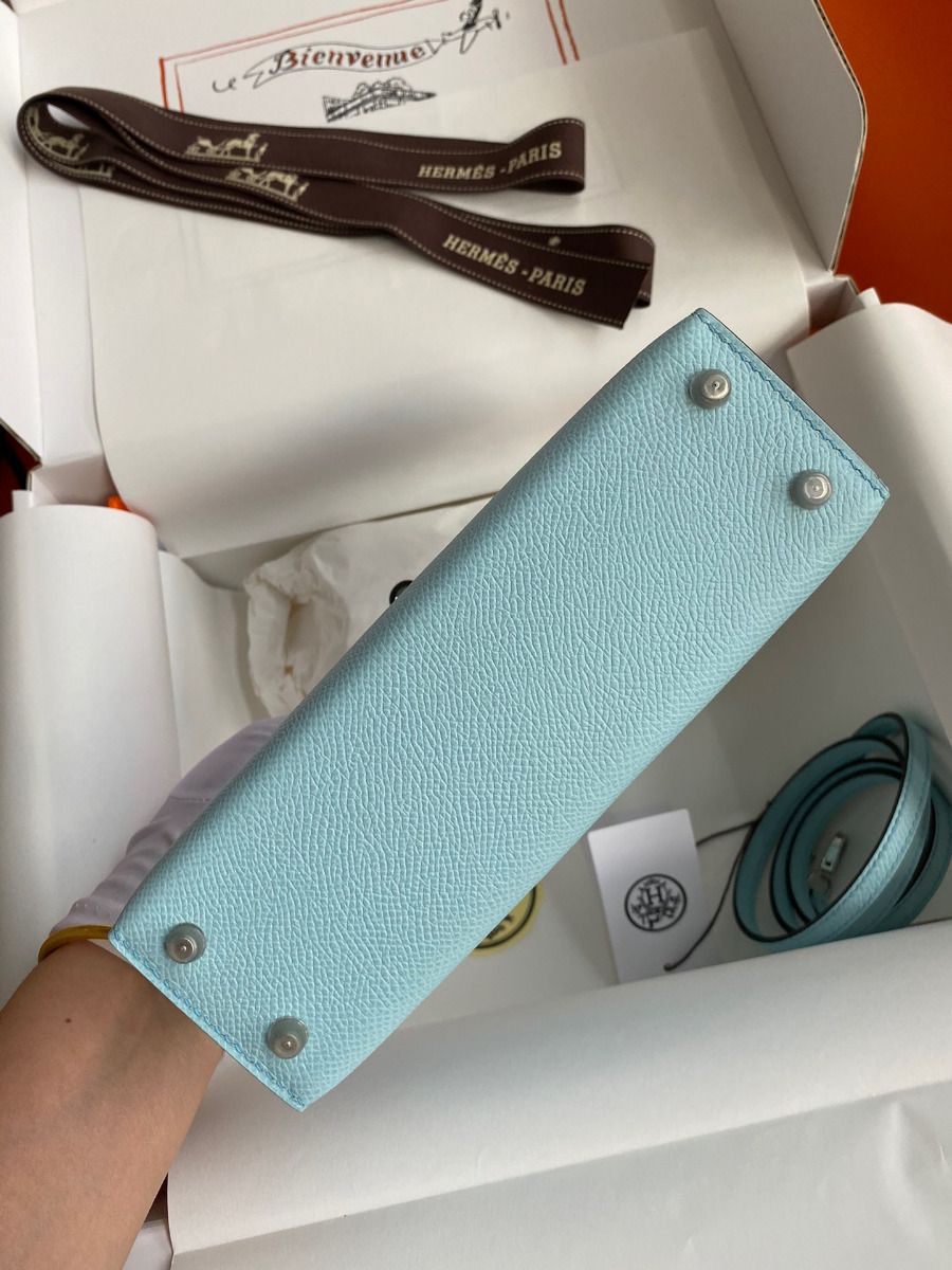 Hermes Kelly Mini II Sellier Handmade Bag In Blue Zephyr Epsom Calfskin - Image 4