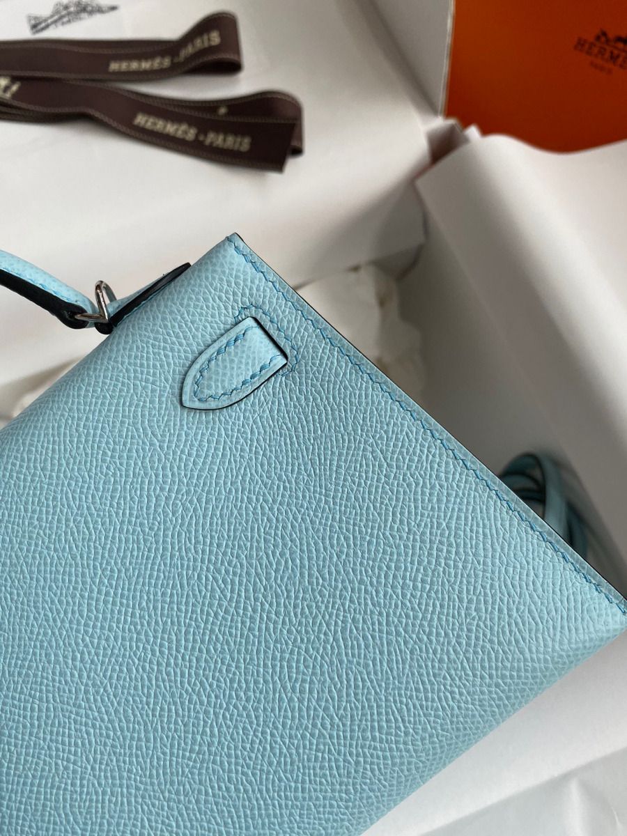Hermes Kelly Mini II Sellier Handmade Bag In Blue Zephyr Epsom Calfskin - Image 6