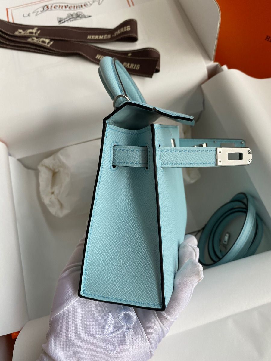 Hermes Kelly Mini II Sellier Handmade Bag In Blue Zephyr Epsom Calfskin - Image 7