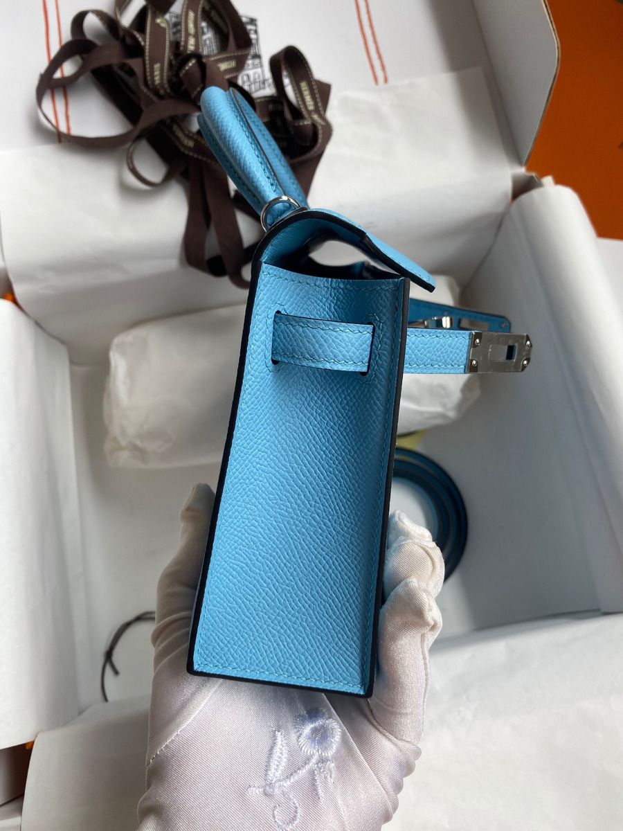 Hermes Kelly Mini II Sellier Handmade Bag In Celeste Epsom Calfskin - Image 7
