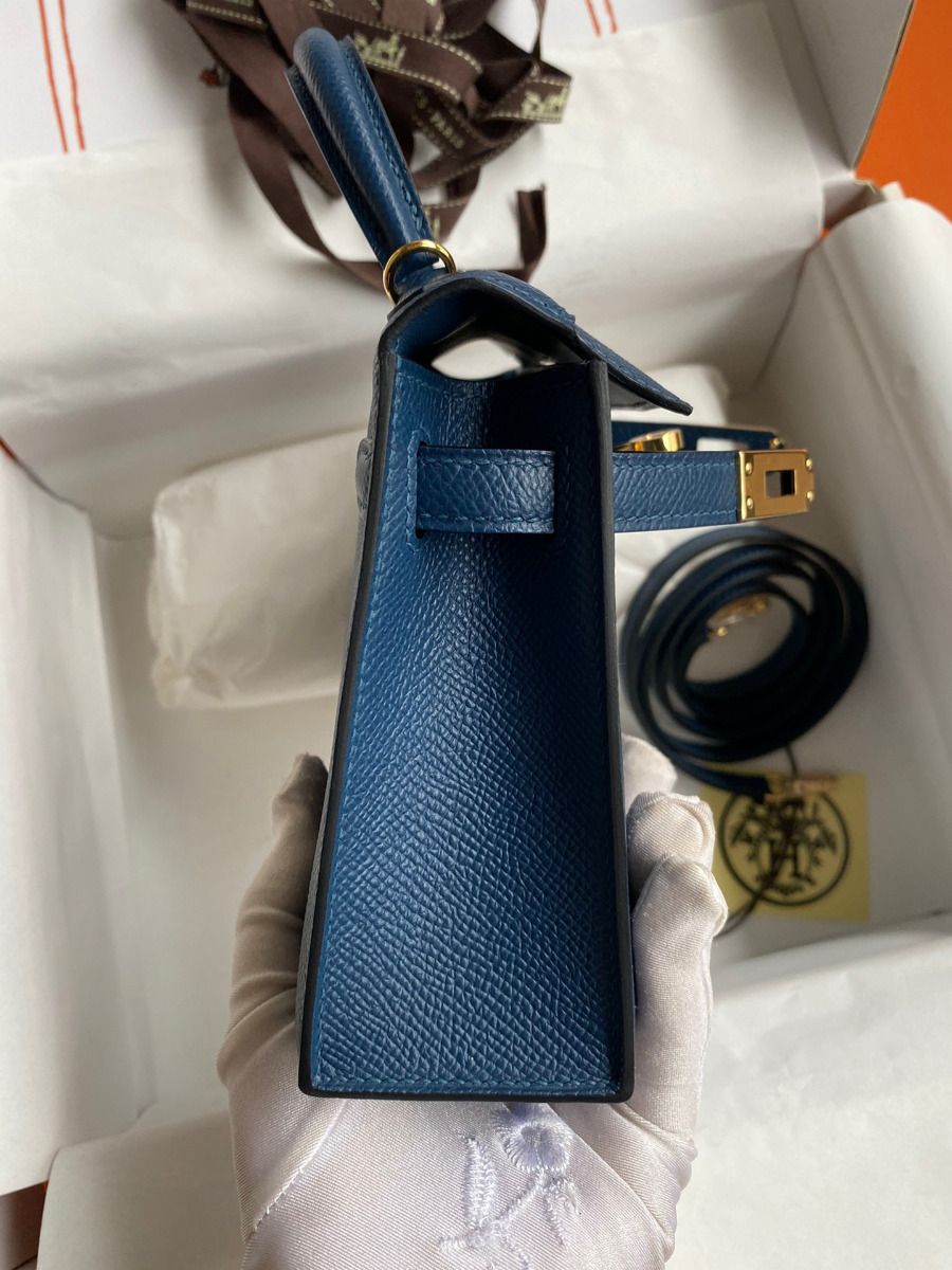 Hermes Kelly Mini II Sellier Handmade Bag In Deep Blue Epsom Calfskin - Image 7